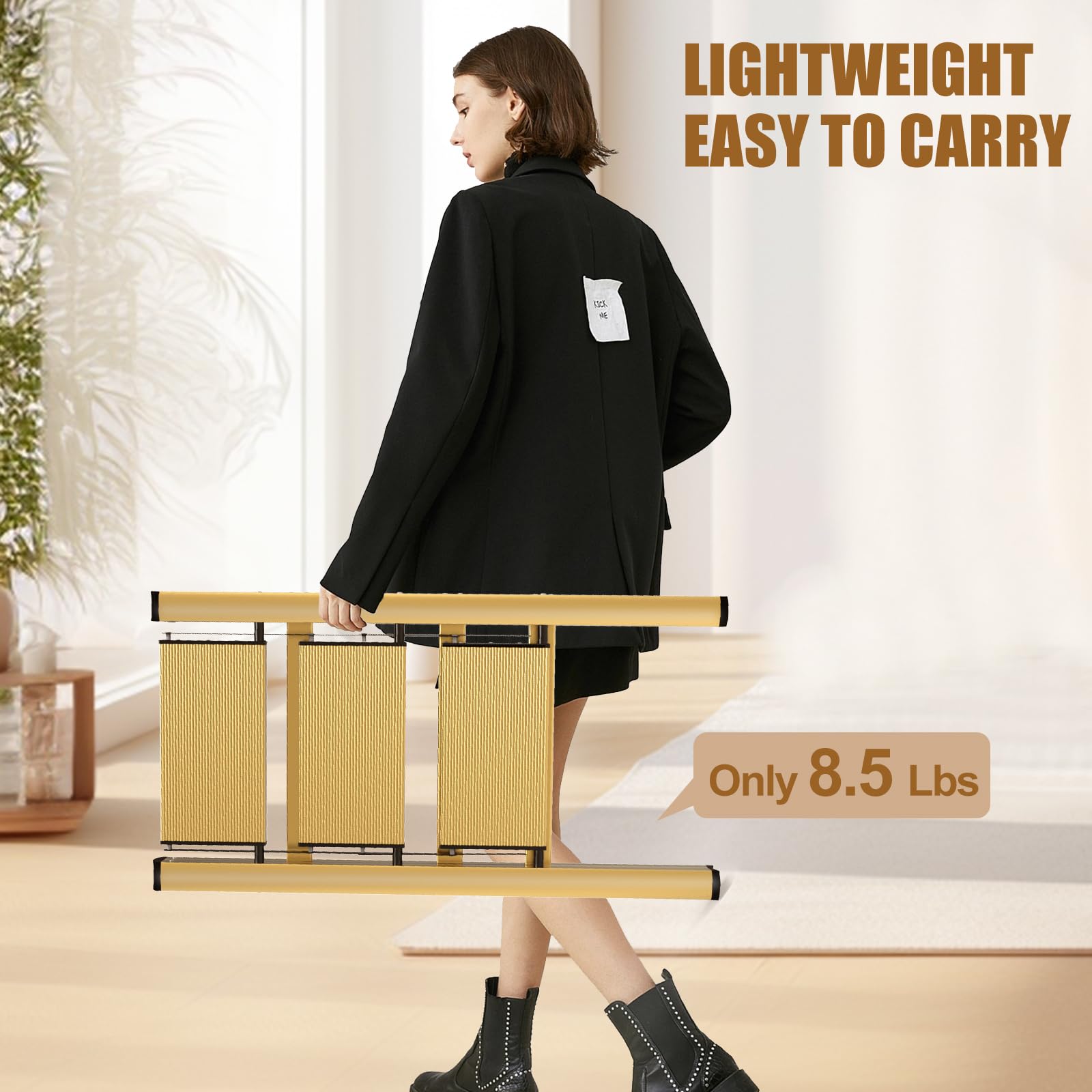Hismocal lightweight ladder with 330lbs capacity beside bookshelf