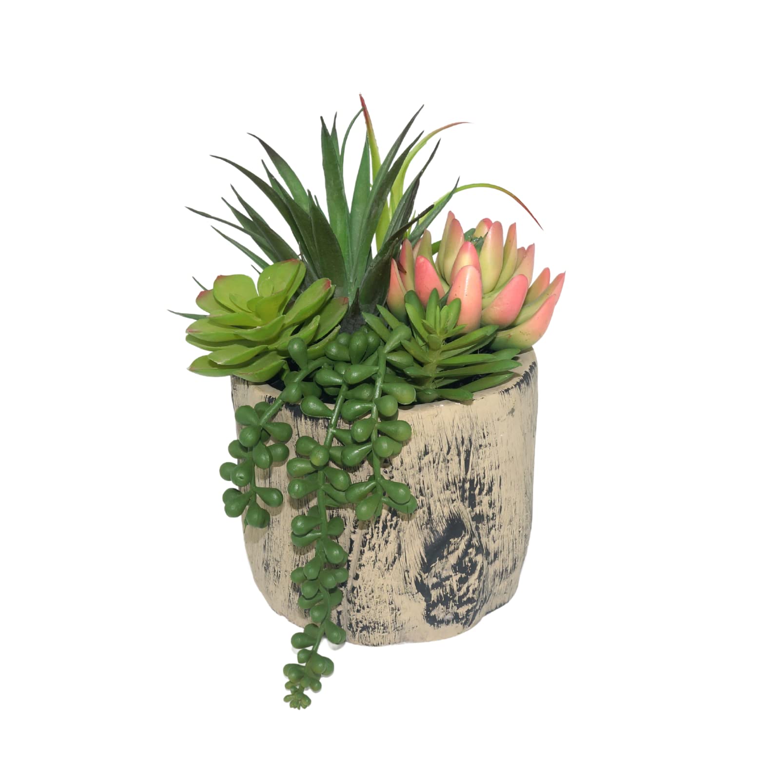 Hisow artificial succulents in a ceramic pot with cement base for durable home decor.