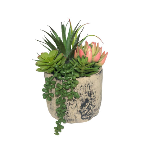 Hisow artificial succulents in a ceramic pot with cement base for durable home decor.
