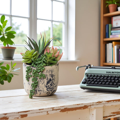 Hisow six-succulent arrangement in a ceramic pot for stylish display.