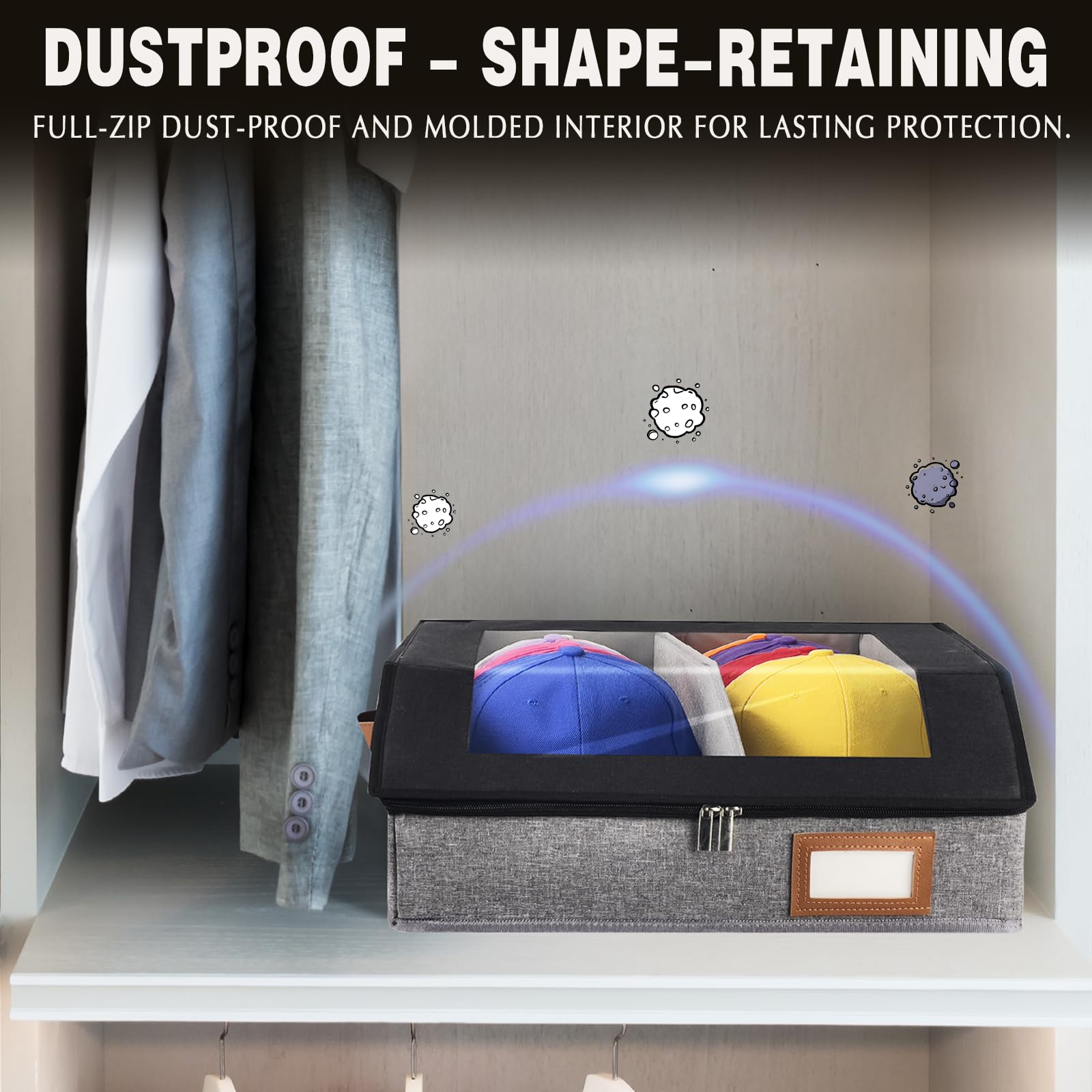HISULIV 2-in-1 hat organizer adjustable divider adapts to various hats.