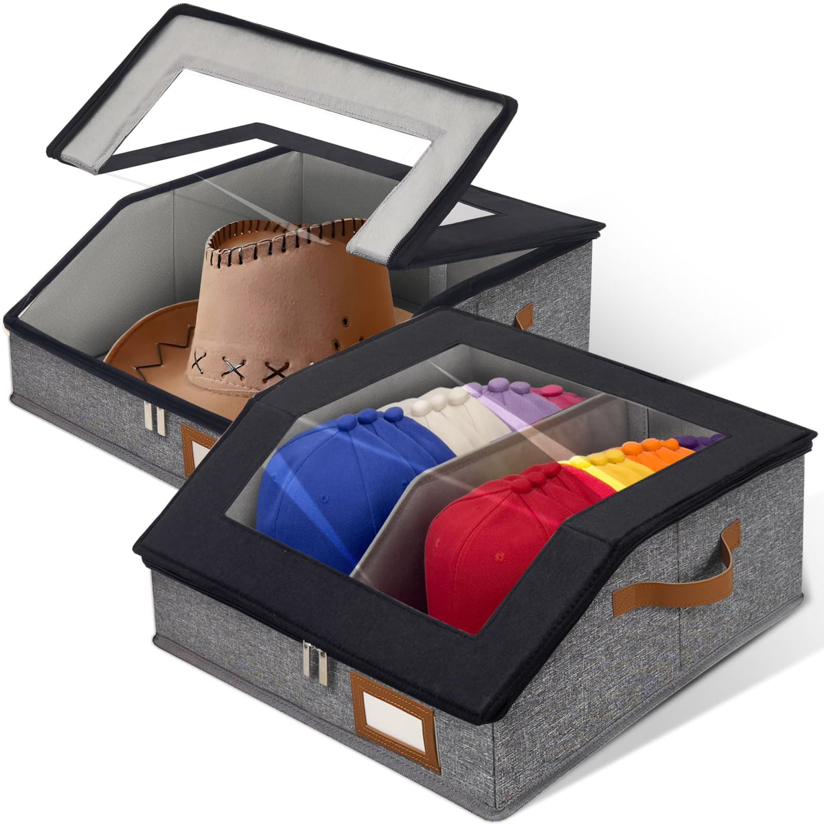 HISULIV 2-in-1 hat organizer with clear lid offers quick visibility for caps.