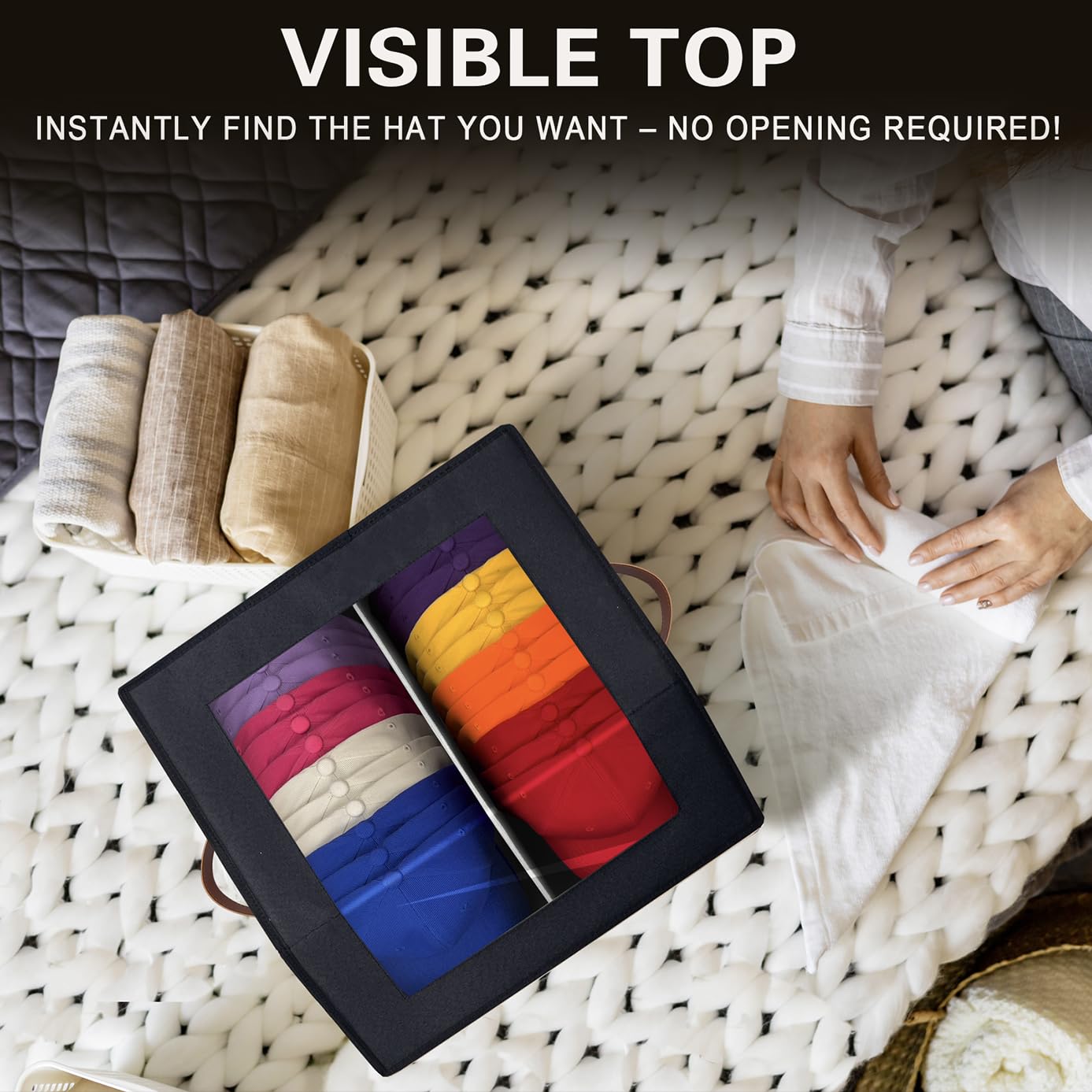HISULIV 2-in-1 hat organizer with double zipper seals out dust.