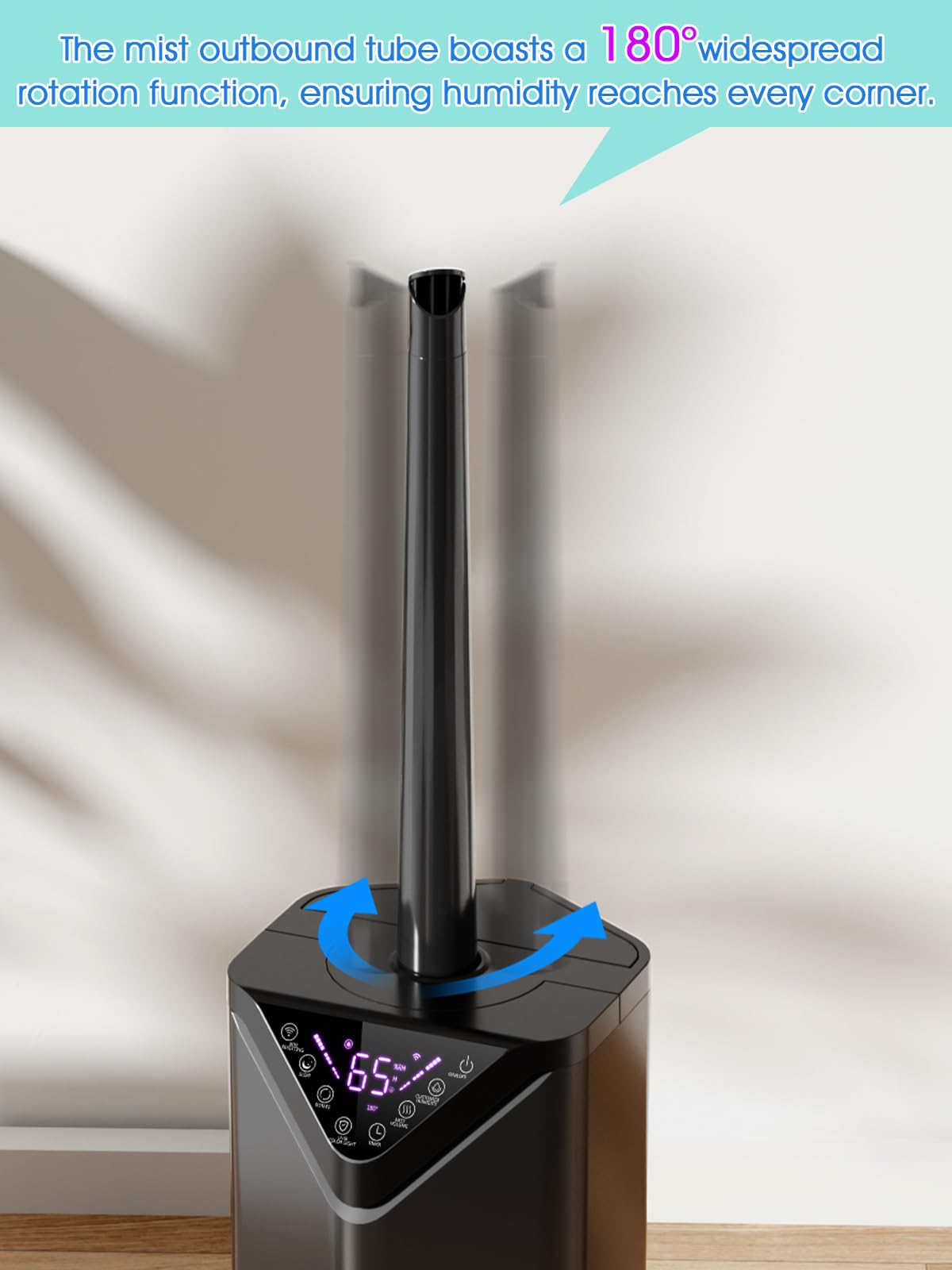 Hiswelle 5Gal humidifier 180-degree mist tube evenly distributes moisture.