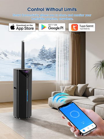 Hiswelle 5Gal humidifier app control enables remote adjustments.