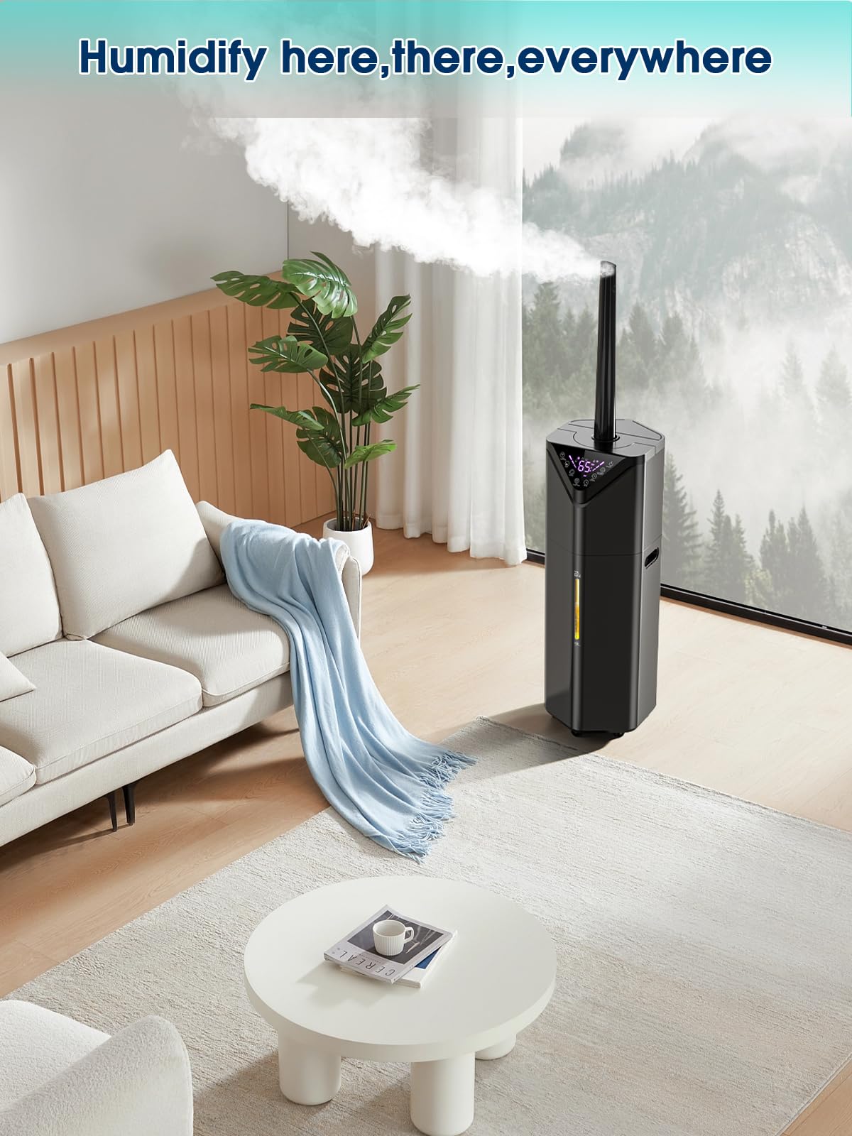 Hiswelle 5Gal humidifier water tank highlights long run time.