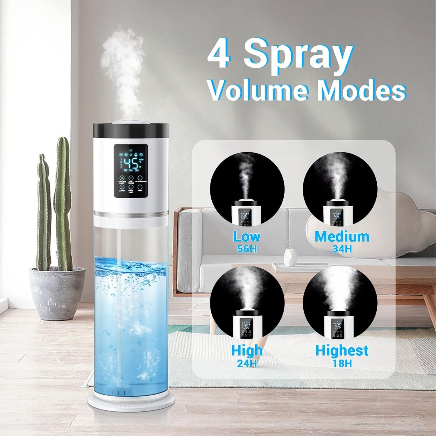 Hiswelle humidifier showing 360 degree nozzle for even mist distribution