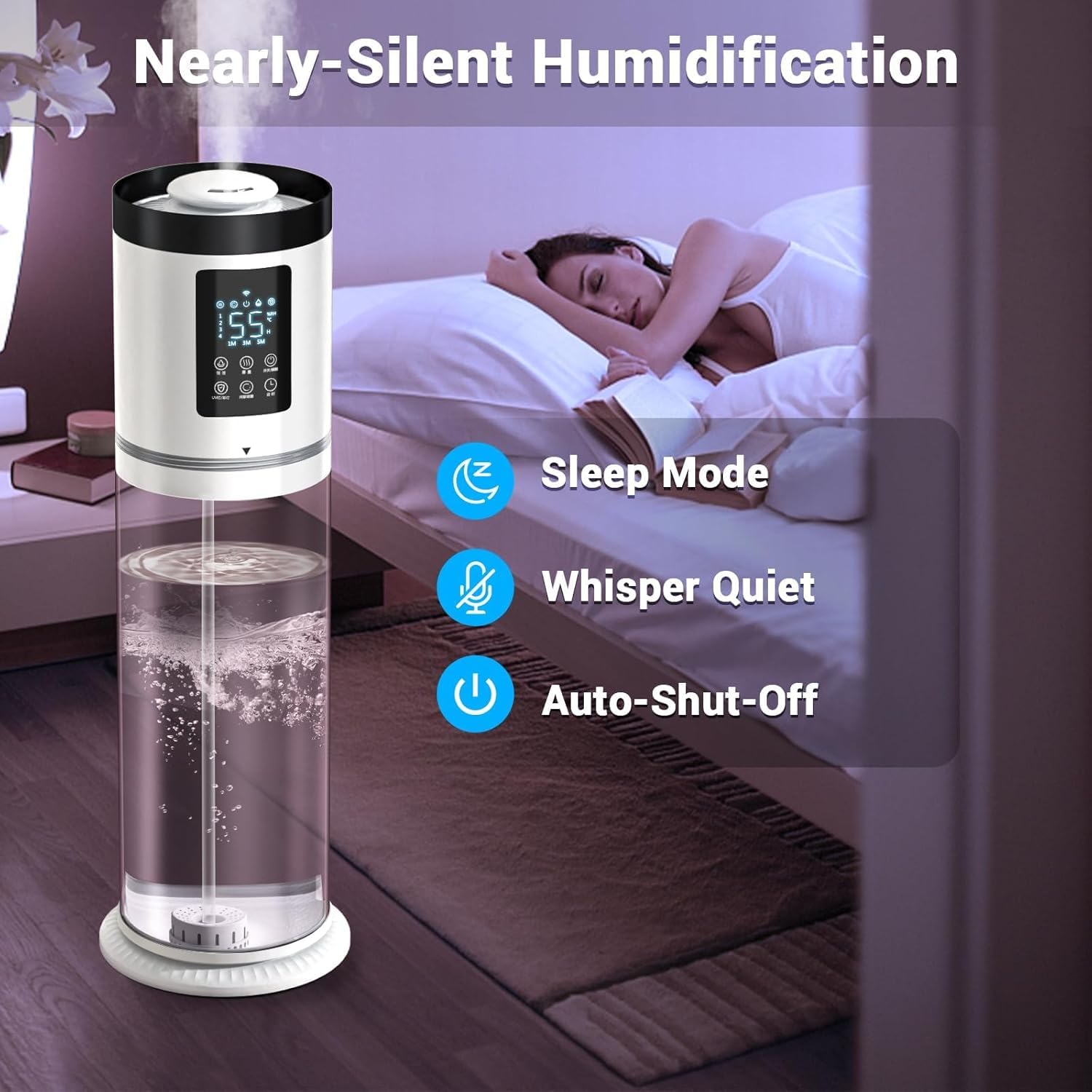 Hiswelle humidifier displaying 7 color ambient lighting options
