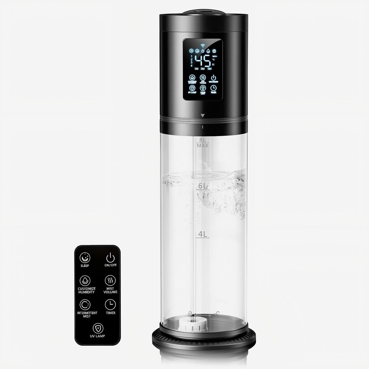Hiswelle 8L humidifier in a large room with top-fill access for easy refills and steady moisture.