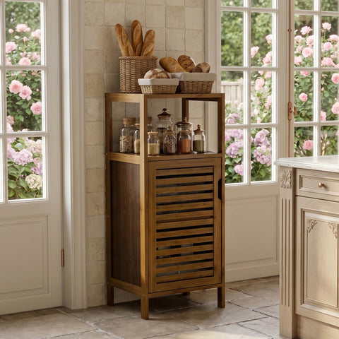 HITNET bamboo cabinet open storage for easy access to daily items.