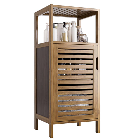 HITNET bamboo floor cabinet side view showing slim vertical storage for tight spaces.