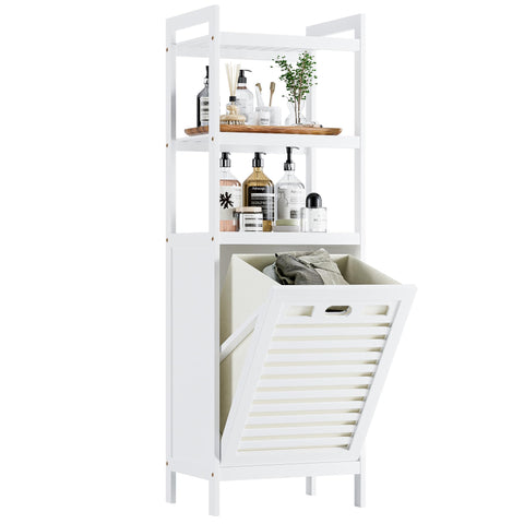 Hitnet Bamboo Tilt Out Hamper front view with ventilated slatted design for breathable storage.