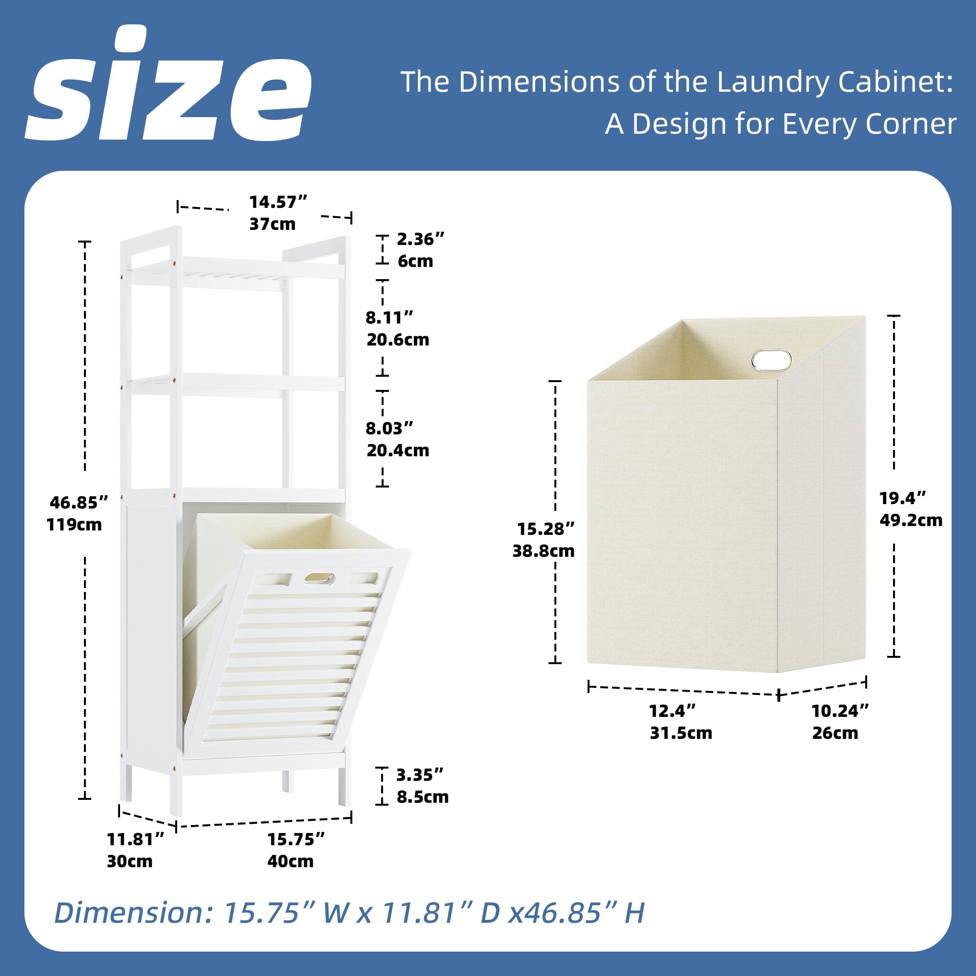 Hitnet Bamboo Tilt Out Hamper removable bag shown for easy laundry transport.