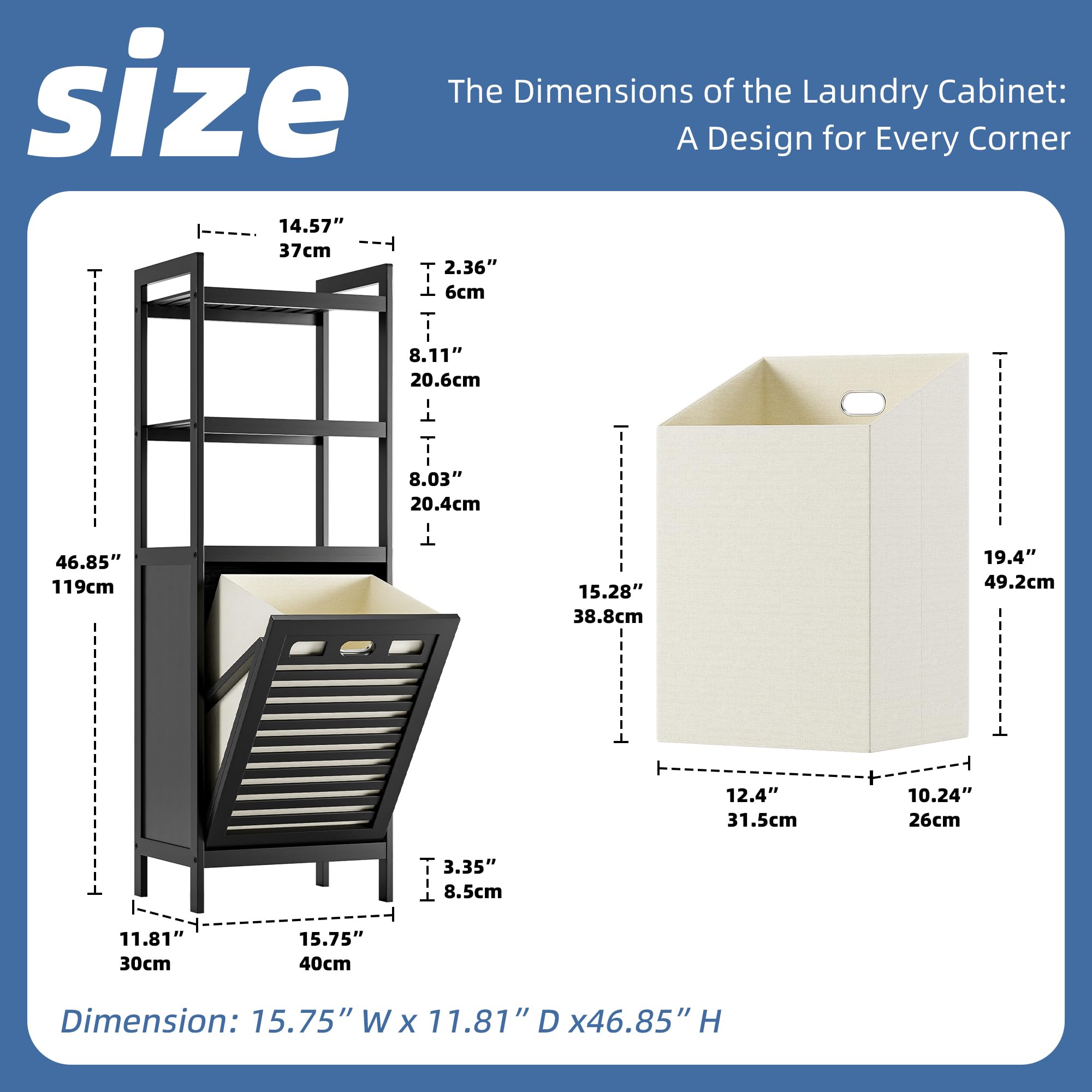 HITNET removable bag with solid bottom provides stable laundry transport.