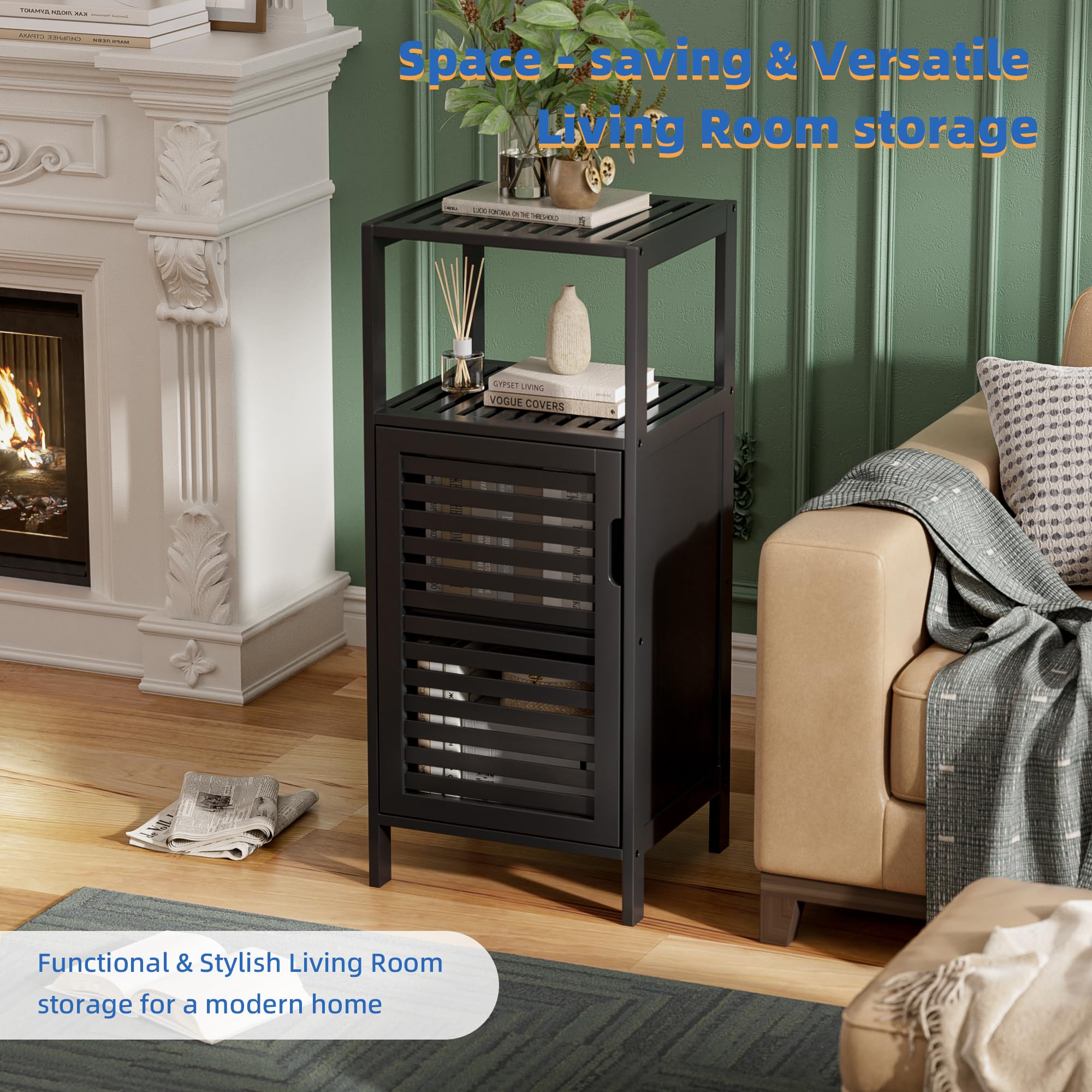 HITNET Bamboo cabinet with single door keeps items neatly behind closed doors.