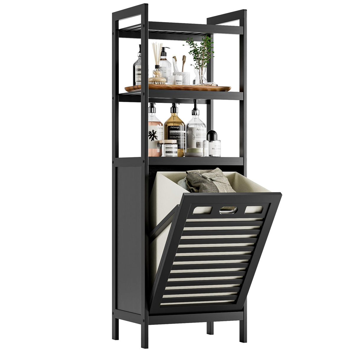 HITNET tilt-out laundry hamper front view, showcasing compact, organized storage.