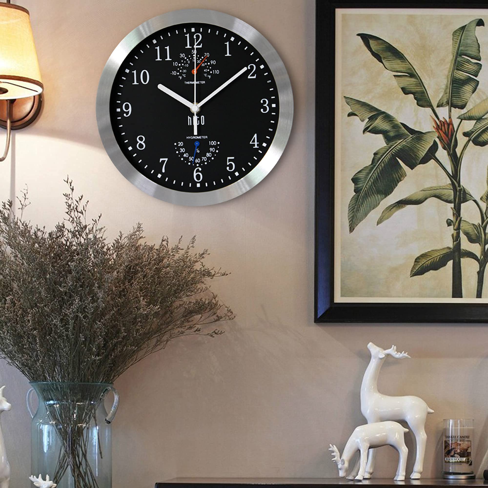HITO clock shown in a bedroom decor context