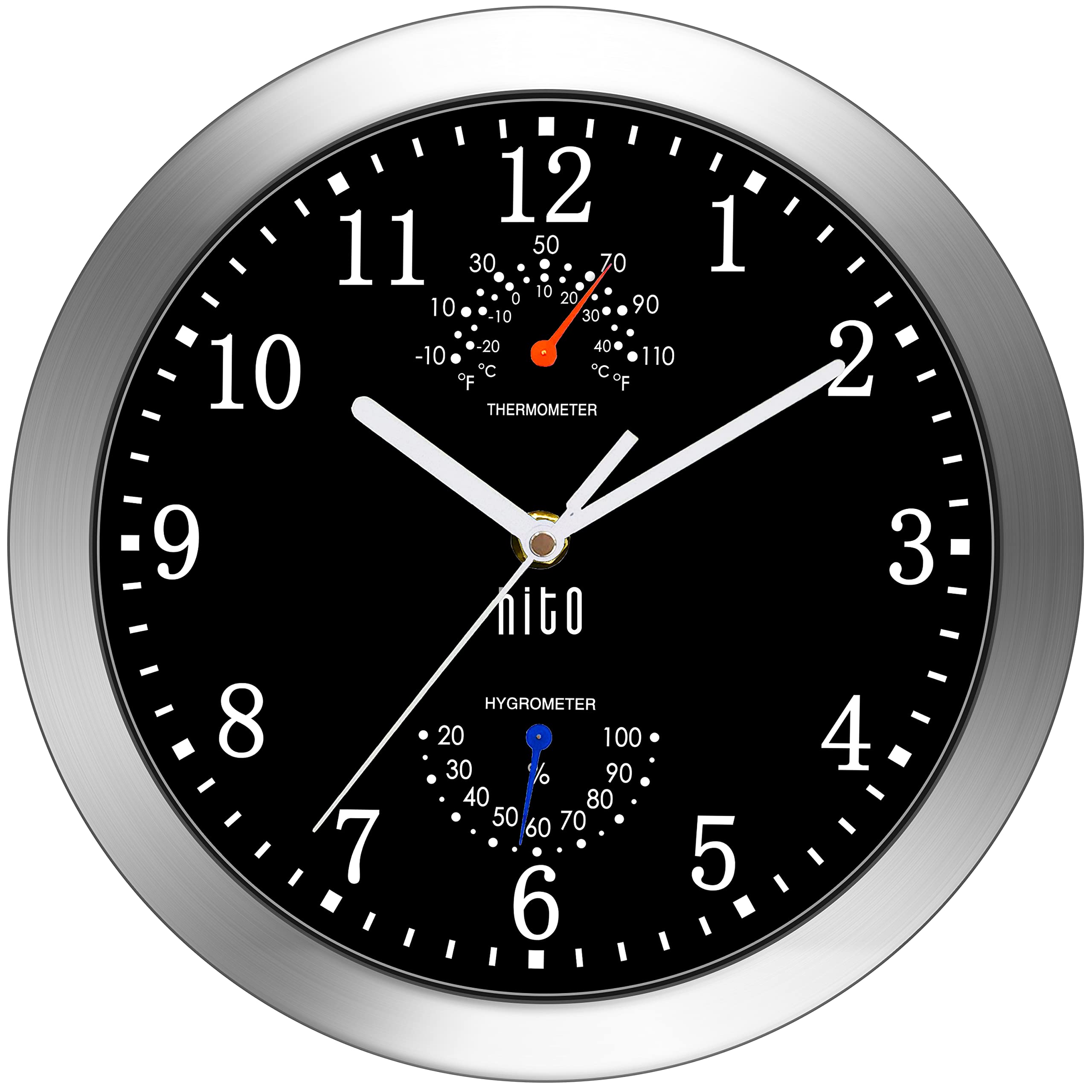 HITO silent 10-inch wall clock front view with easy-to-read dial