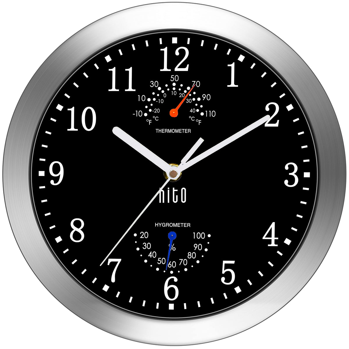 HITO silent 10-inch wall clock front view with easy-to-read dial