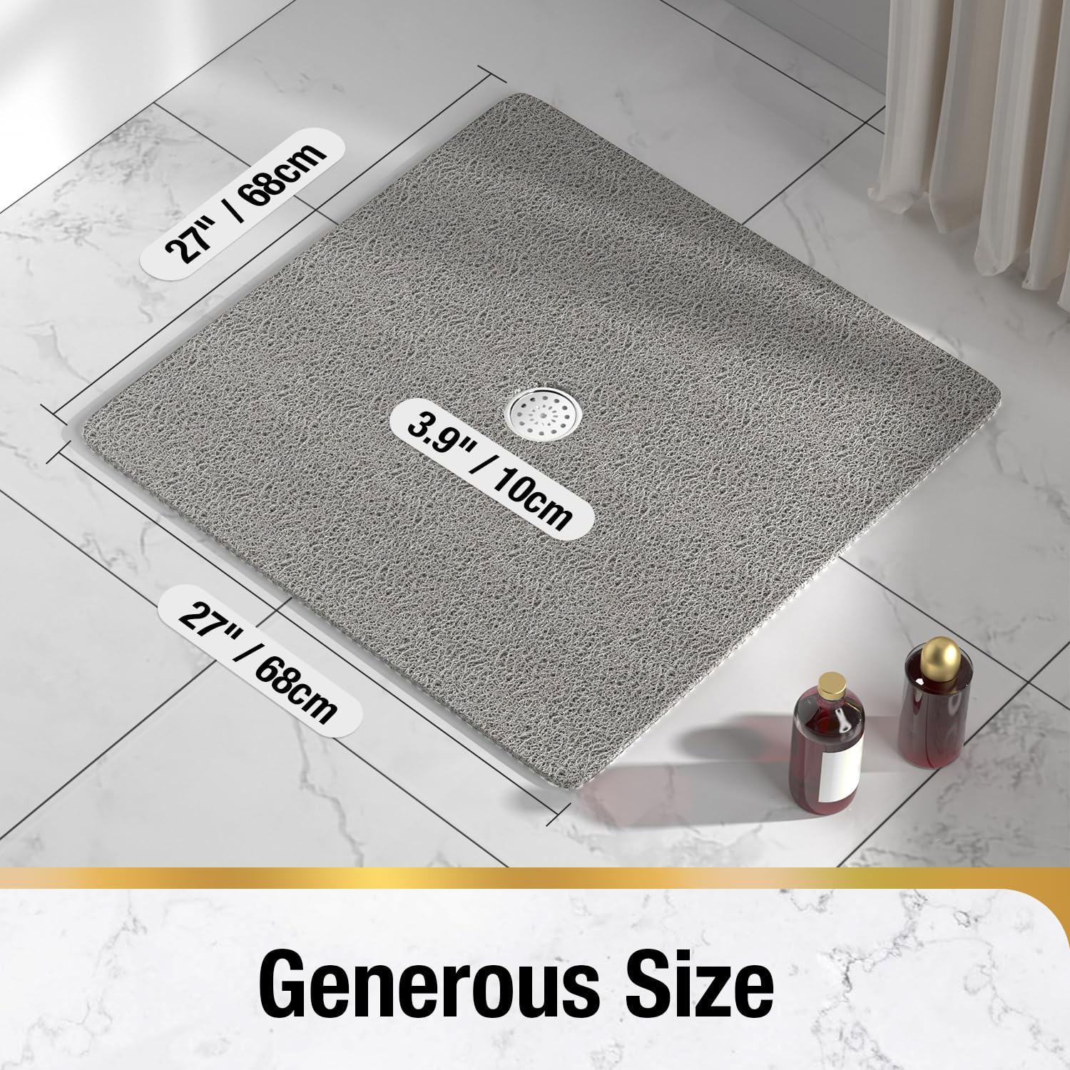 HITSLAM square shower mat textured top surface enhances grip for safer barefoot showers