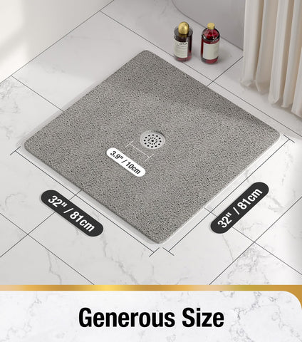 Hitslam square shower mat with central drain hole improves water drainage.