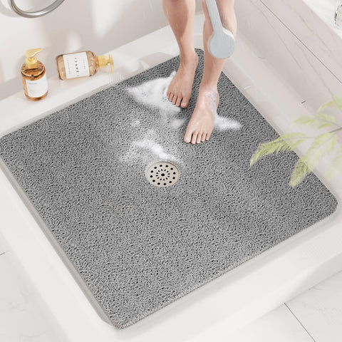 Hitslam square shower mat grey provides secure footing and comfort.