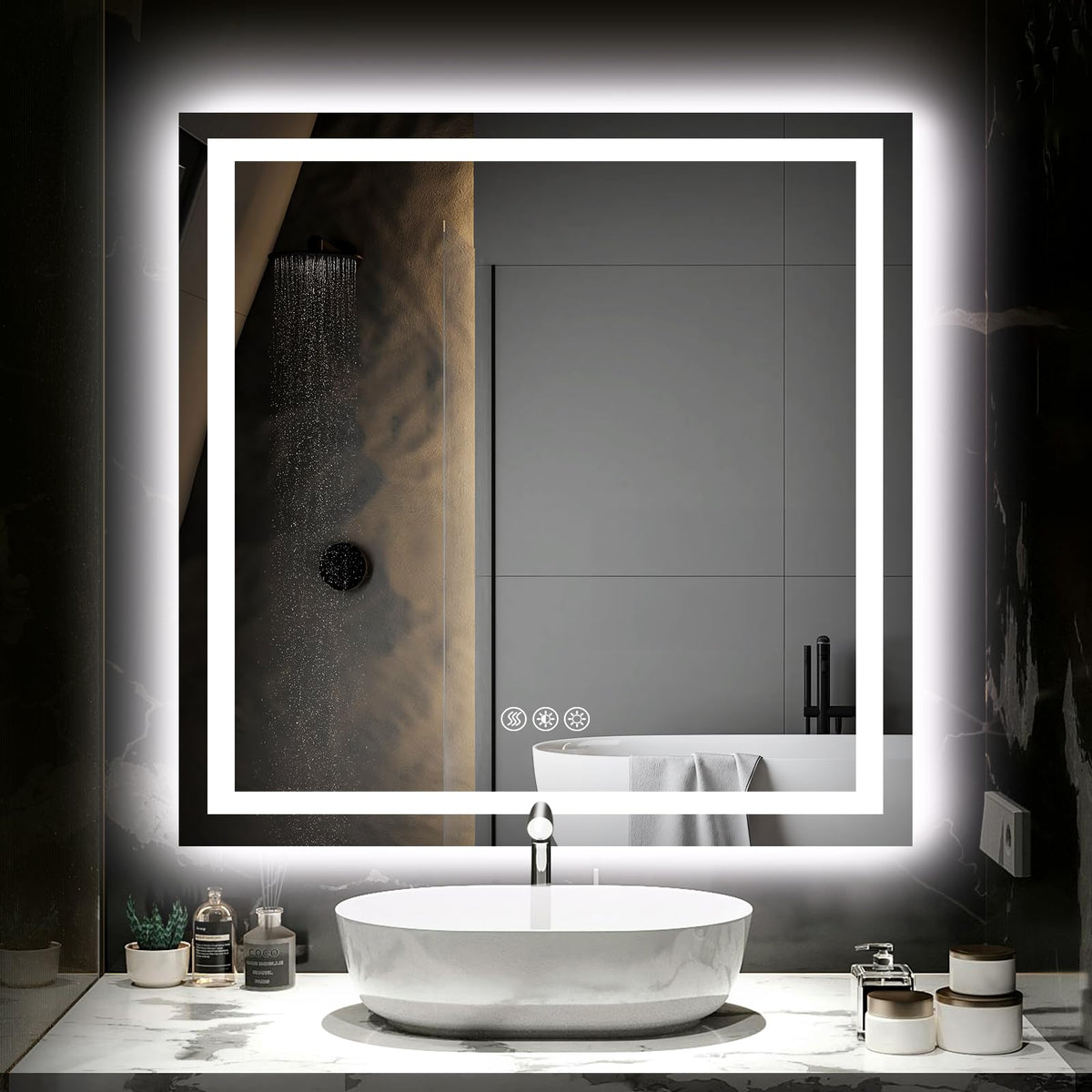 Hivone mirror with double backlit and front-lit lighting for precise makeup tasks