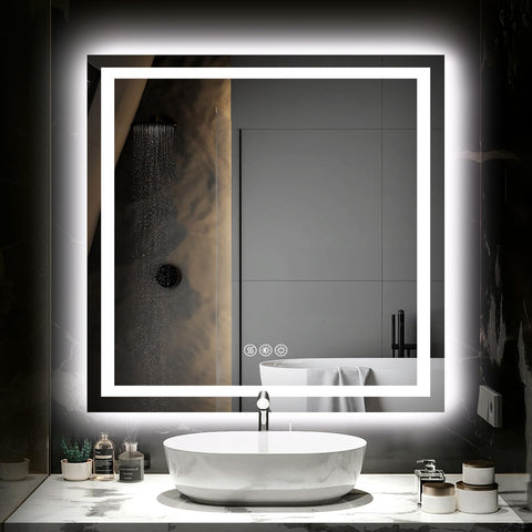 Hivone mirror with double backlit and front-lit lighting for precise makeup tasks
