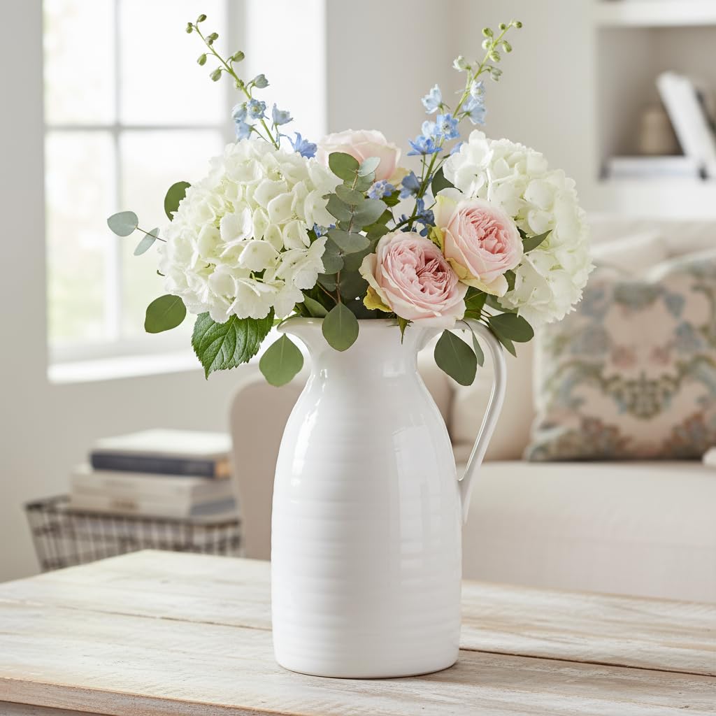 Hjn white ceramic vase on kitchen counter complements decor