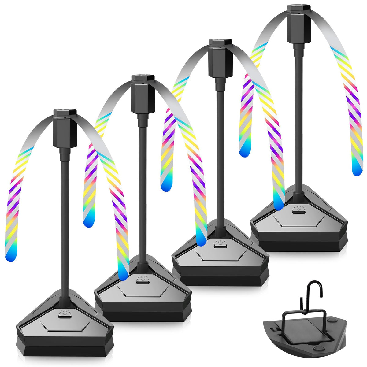 HKKDKTA four-pack fly fans on a table setup improve outdoor dining airflow.