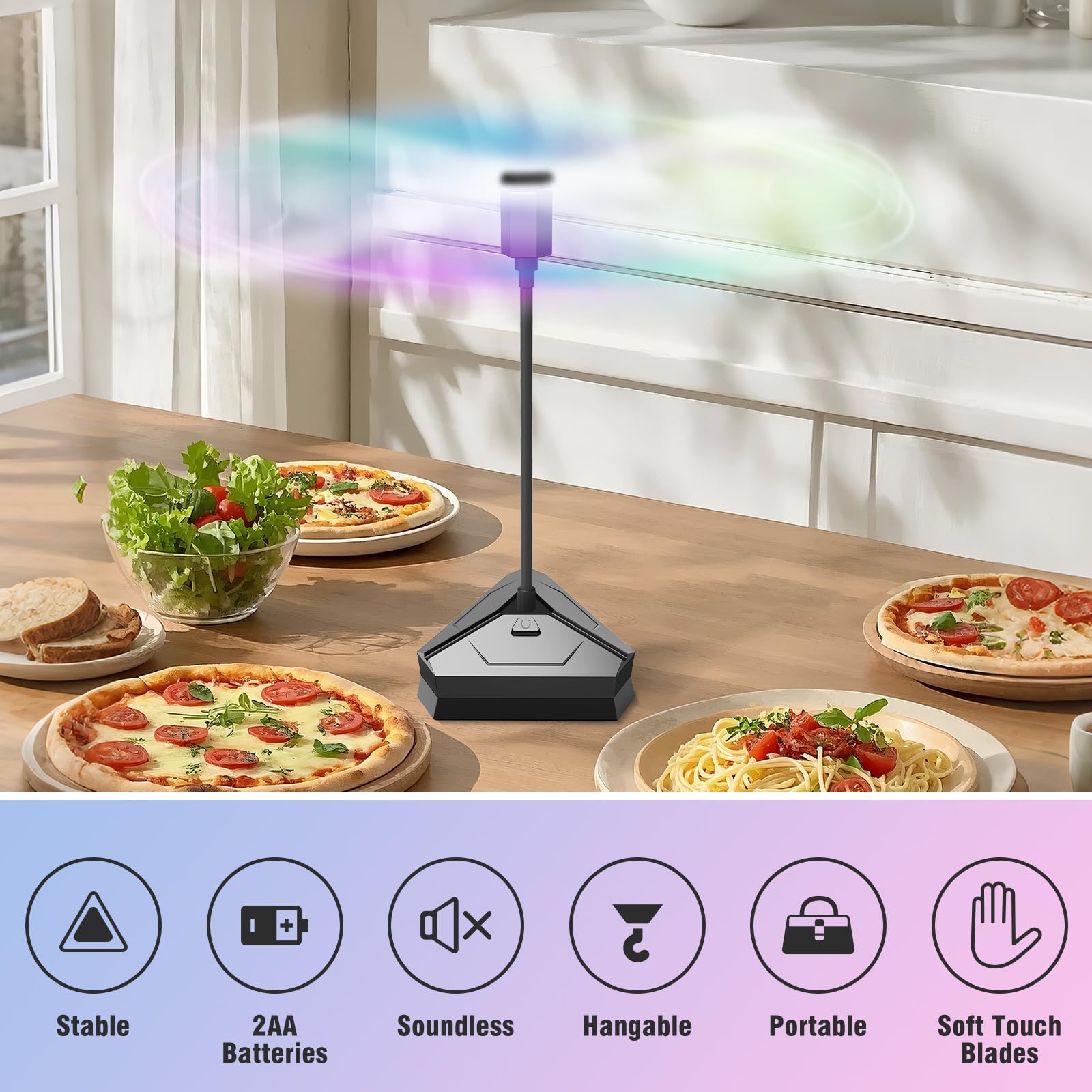 HKKDKTA table fan battery-powered for cord-free use outdoors.