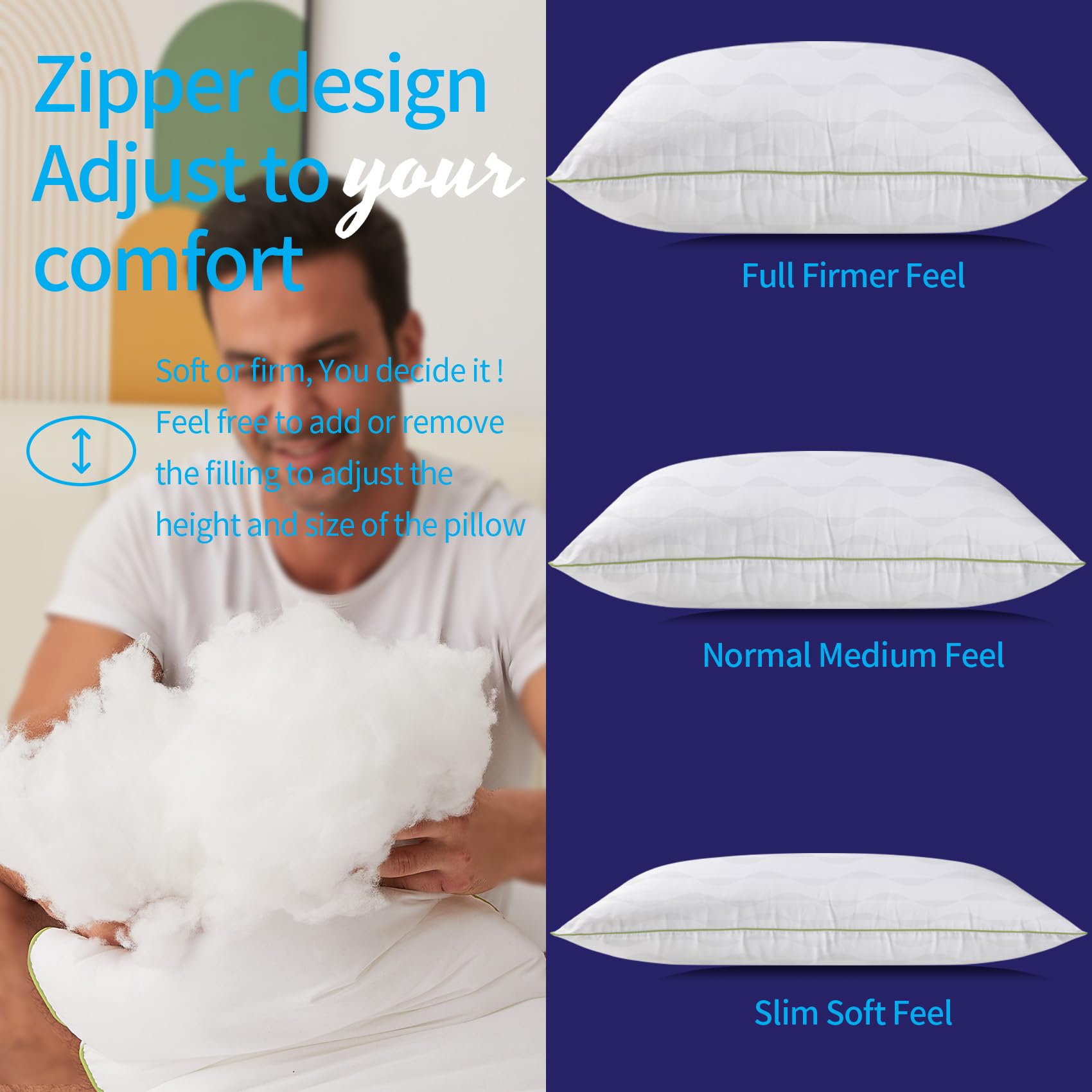 HKYLRAN king-size pillow measures 19 by 34 inches.