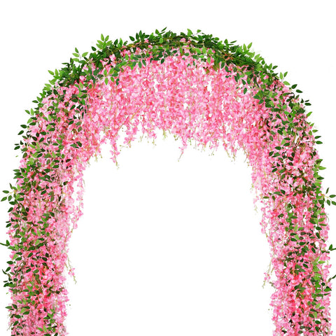 HLAONU pink wisteria hanging flowers with 75 branches for lush decor