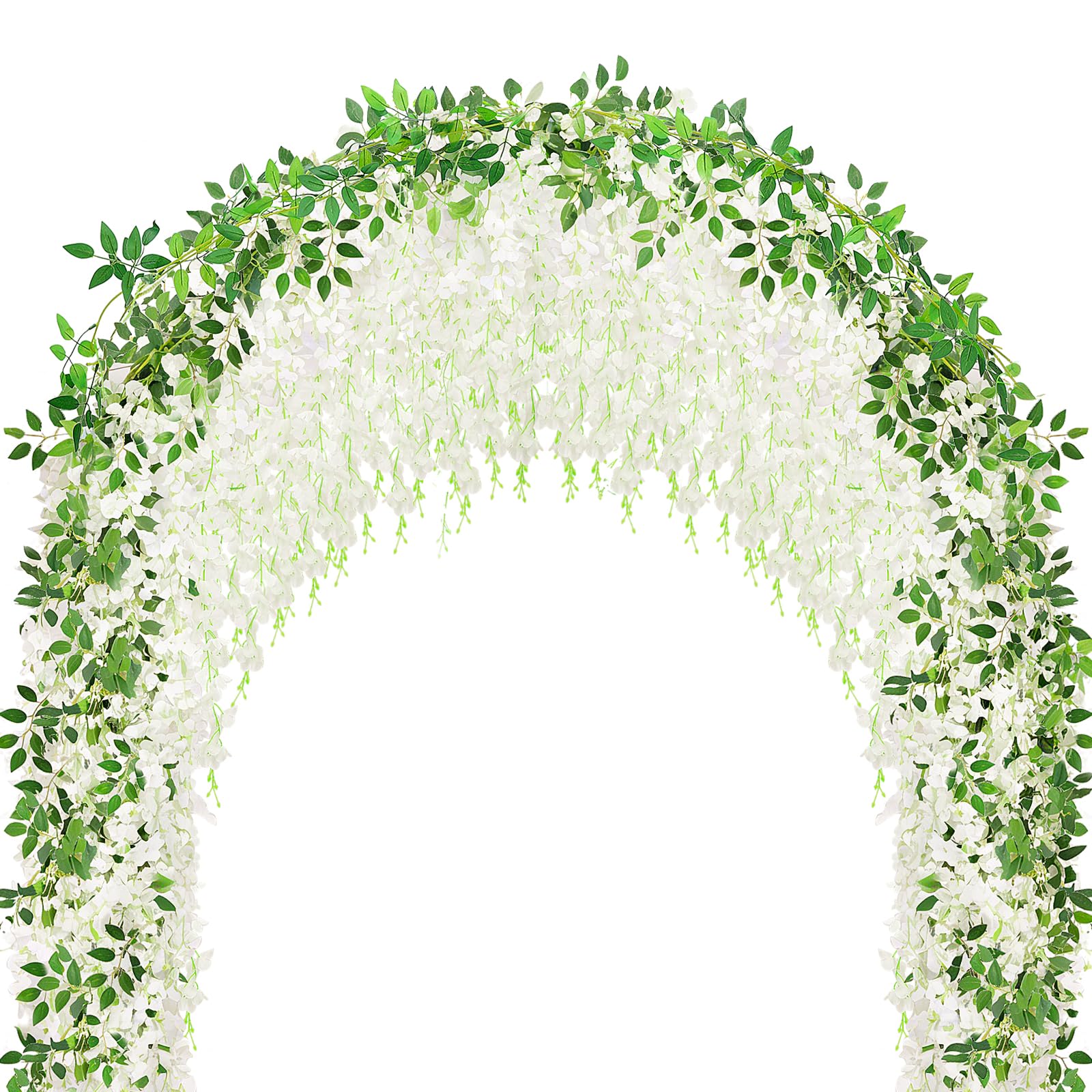 HLAONU white wisteria hanging flowers on a 60ft garland for wedding arches