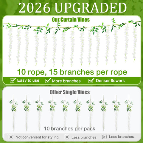 HLAONU wisteria branches close-up highlighting 15-branch ropes for realism