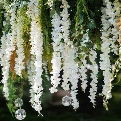 HLAONU wisteria closeup shows delicate blossoms for realistic silk decor.