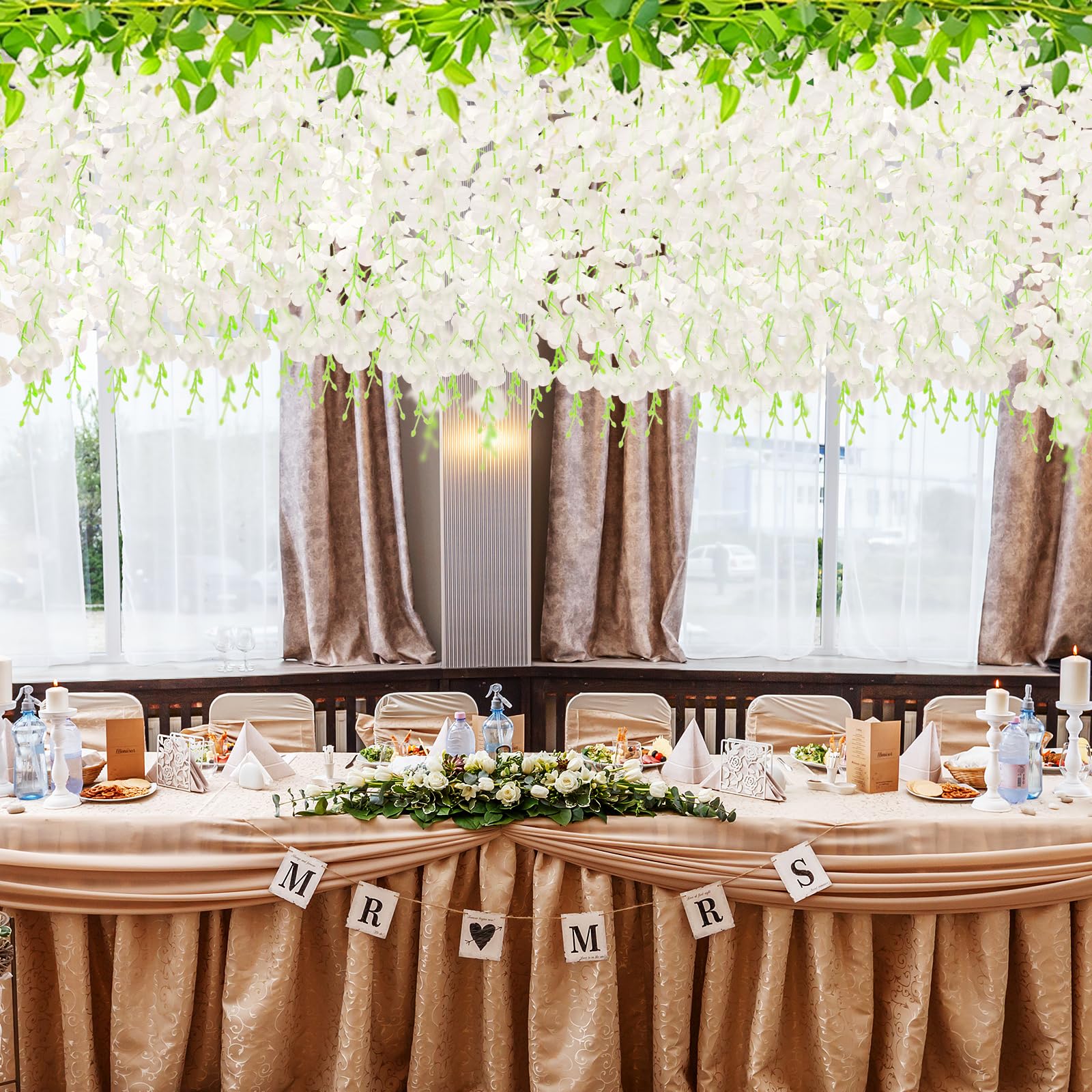 HLAONU full wisteria garland on display for backdrop ideas