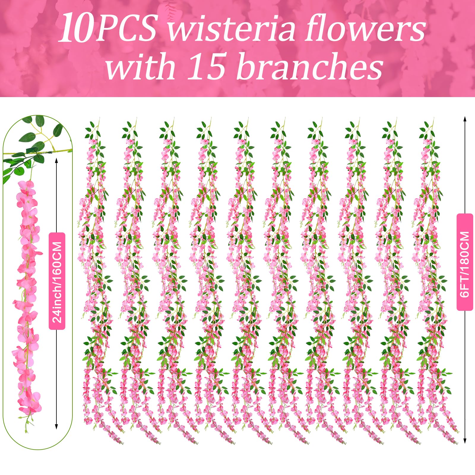 HLAONU pink wisteria vines are easy to bend for customized layouts and arches