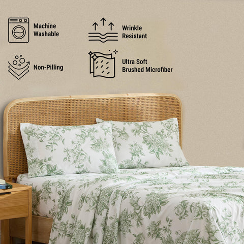 HLC.ME Rose Toile Floral Bed Sheets provide deep pockets up to 15 inches for secure fitting.