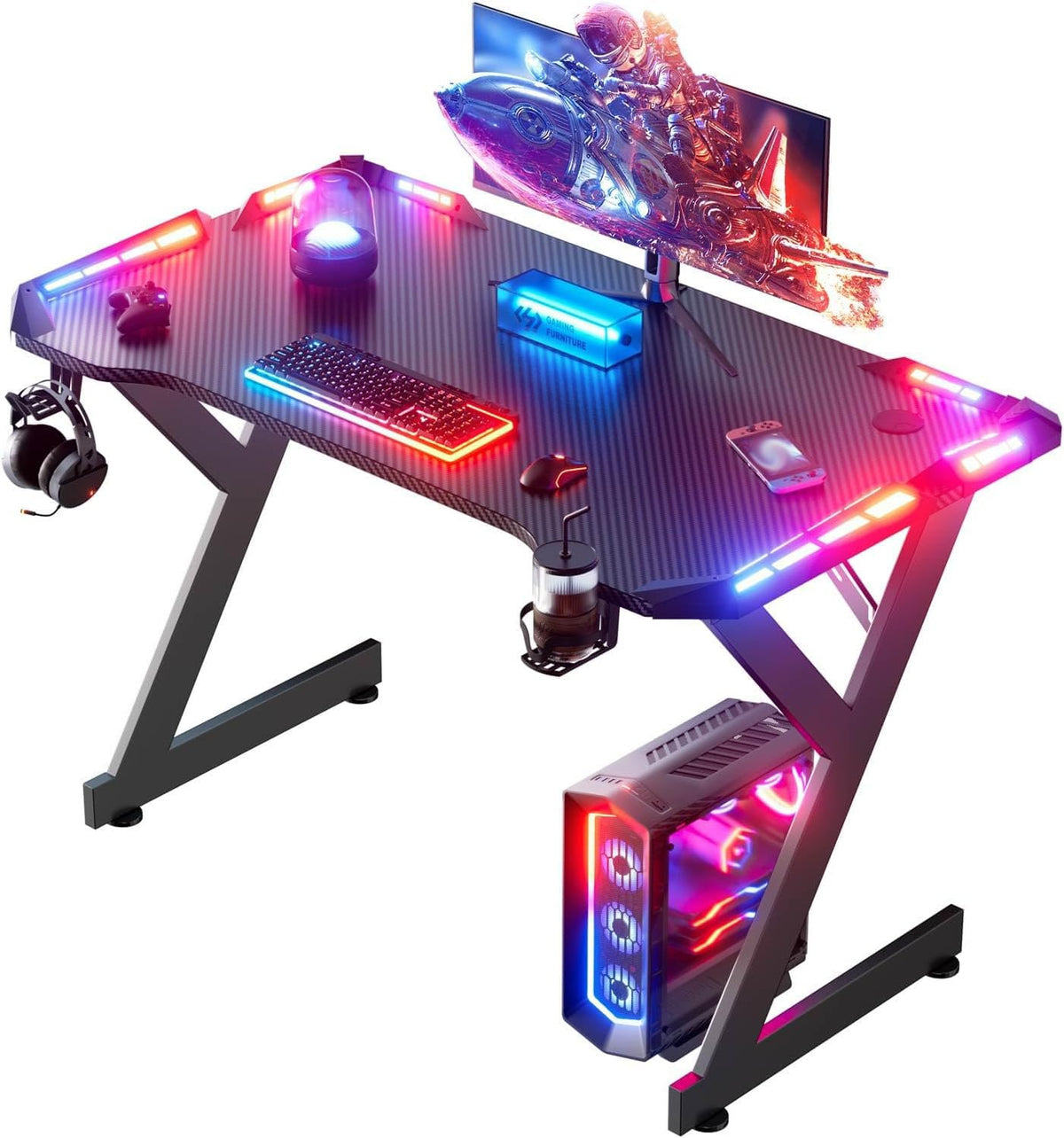 HLDIRECT 40-inch gaming desk with RGB LED lights for immersive ambience during late-night sessions