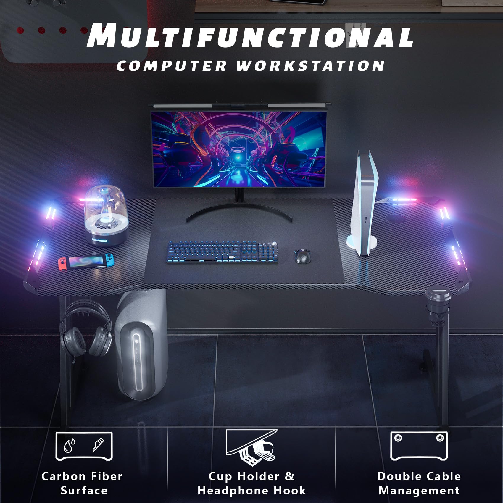 HLDIRECT easy-assemble gaming desk with included tools and quick setup