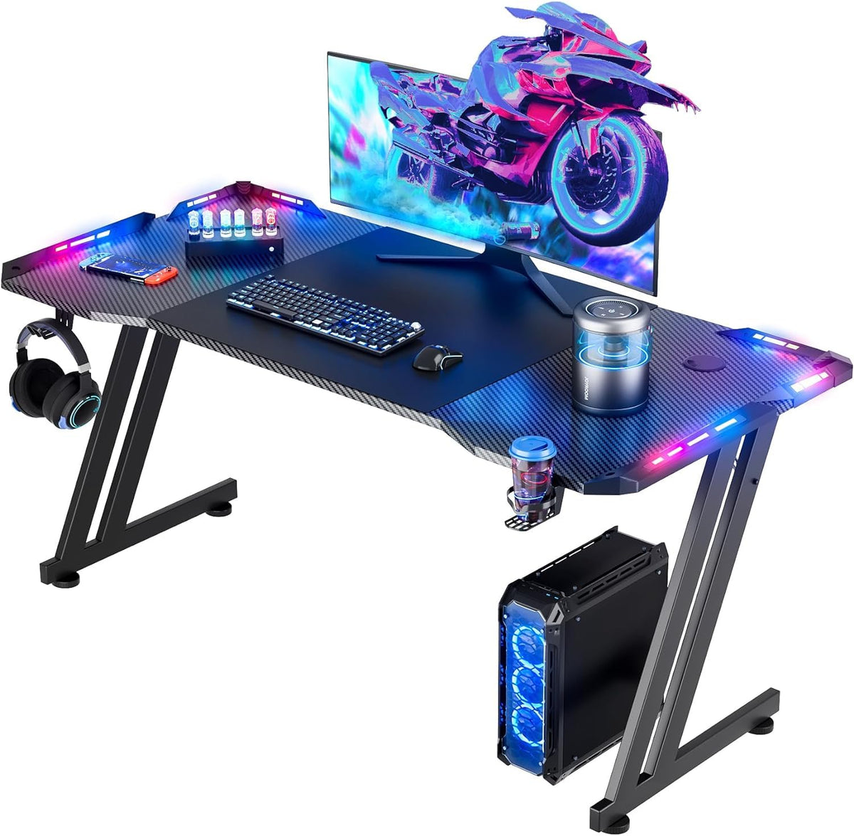 HLDIRECT 47-inch gaming desk with RGB LED lighting for immersive gameplay