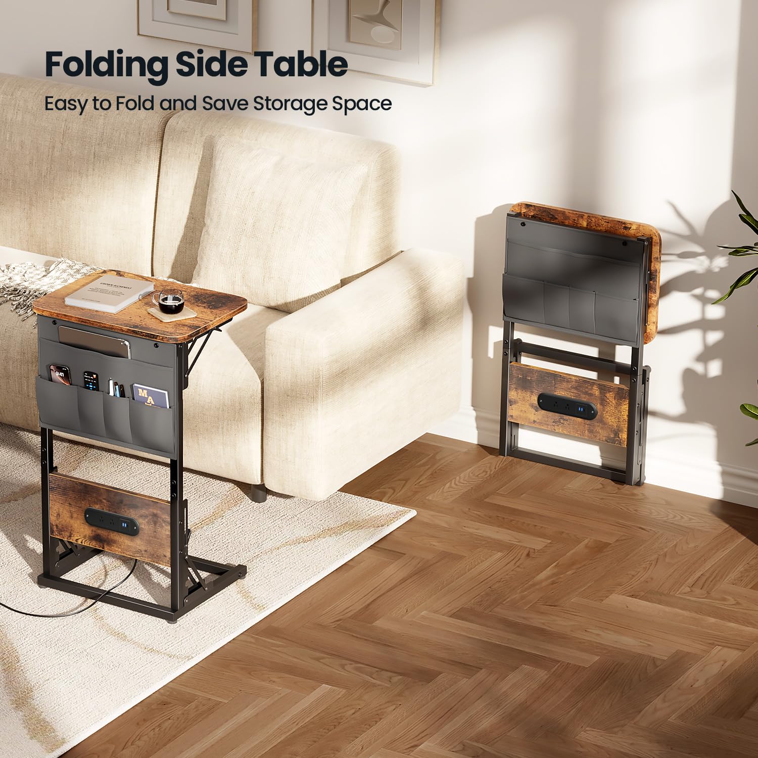 Adjustable feet stabilize the table on various floors