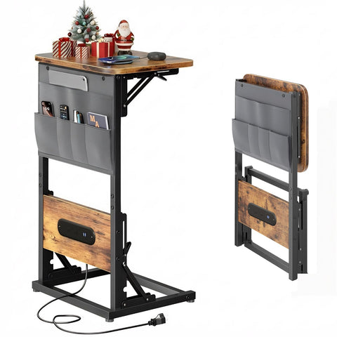 HLDIRECT C-shaped end table with charging station beside sofa for easy device access