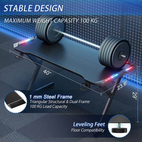 HLDIRECT desk featuring cup holder and headphone hook for organized gaming