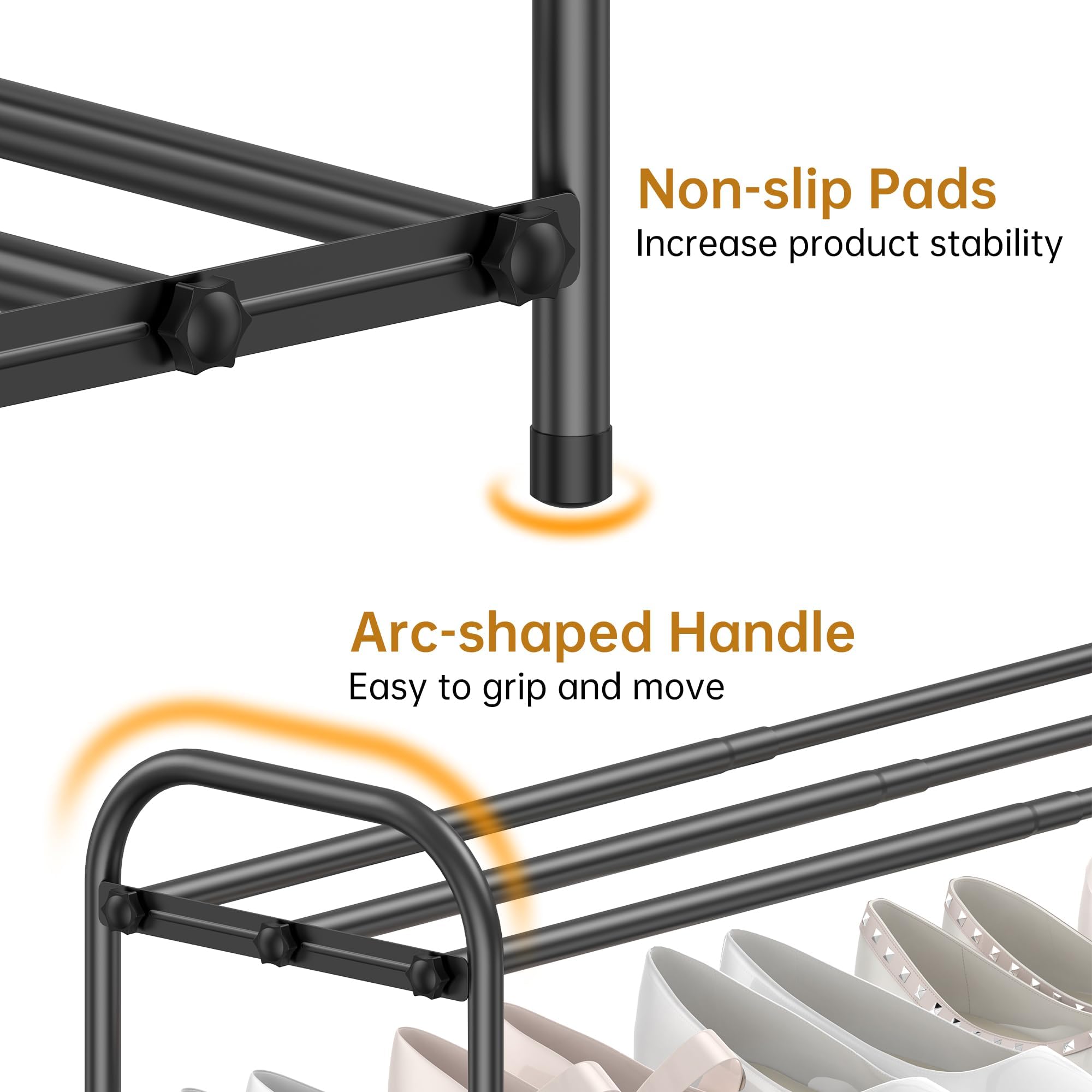 Hleelomi non-slip pads protect floors and stabilize the rack.