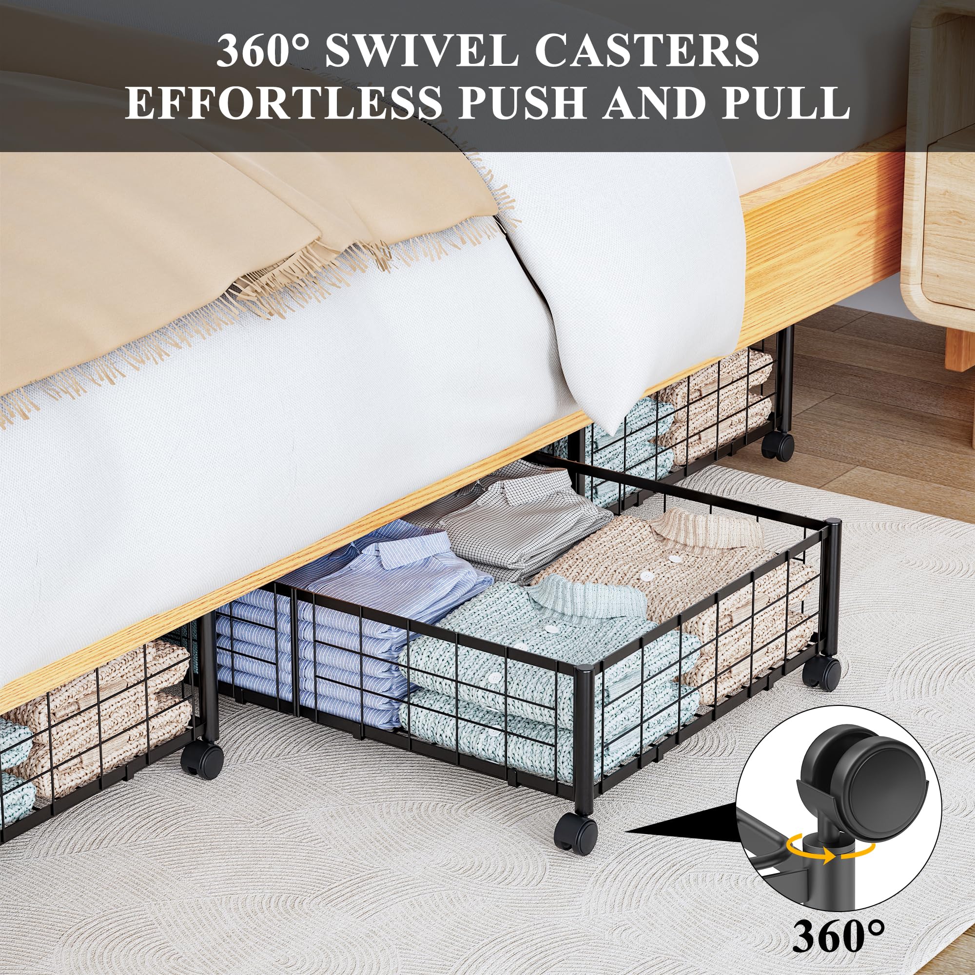 Hleelomi under bed storage features 360° wheels for easy access.