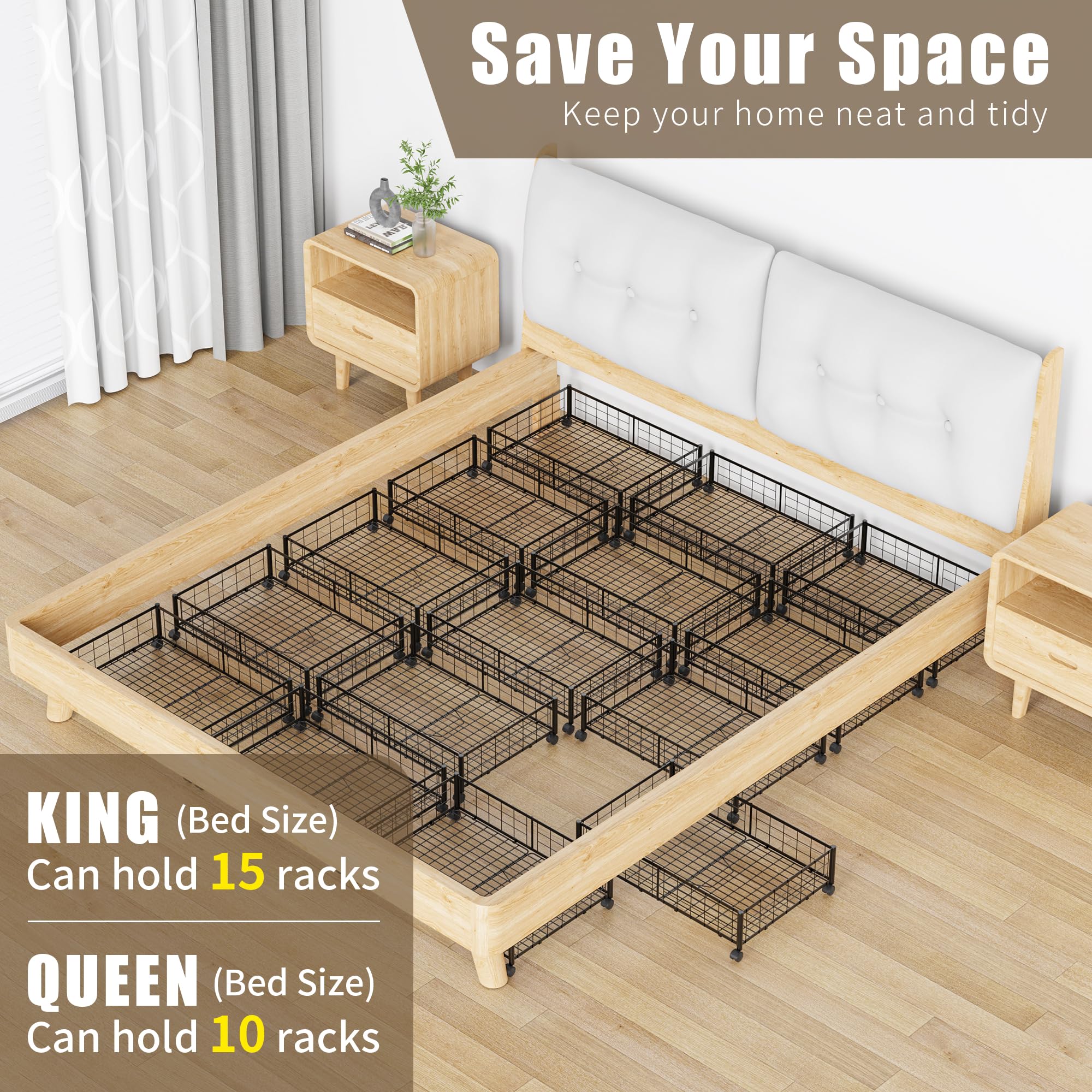 Hleelomi under bed storage in a living space, suitable for multiple rooms.