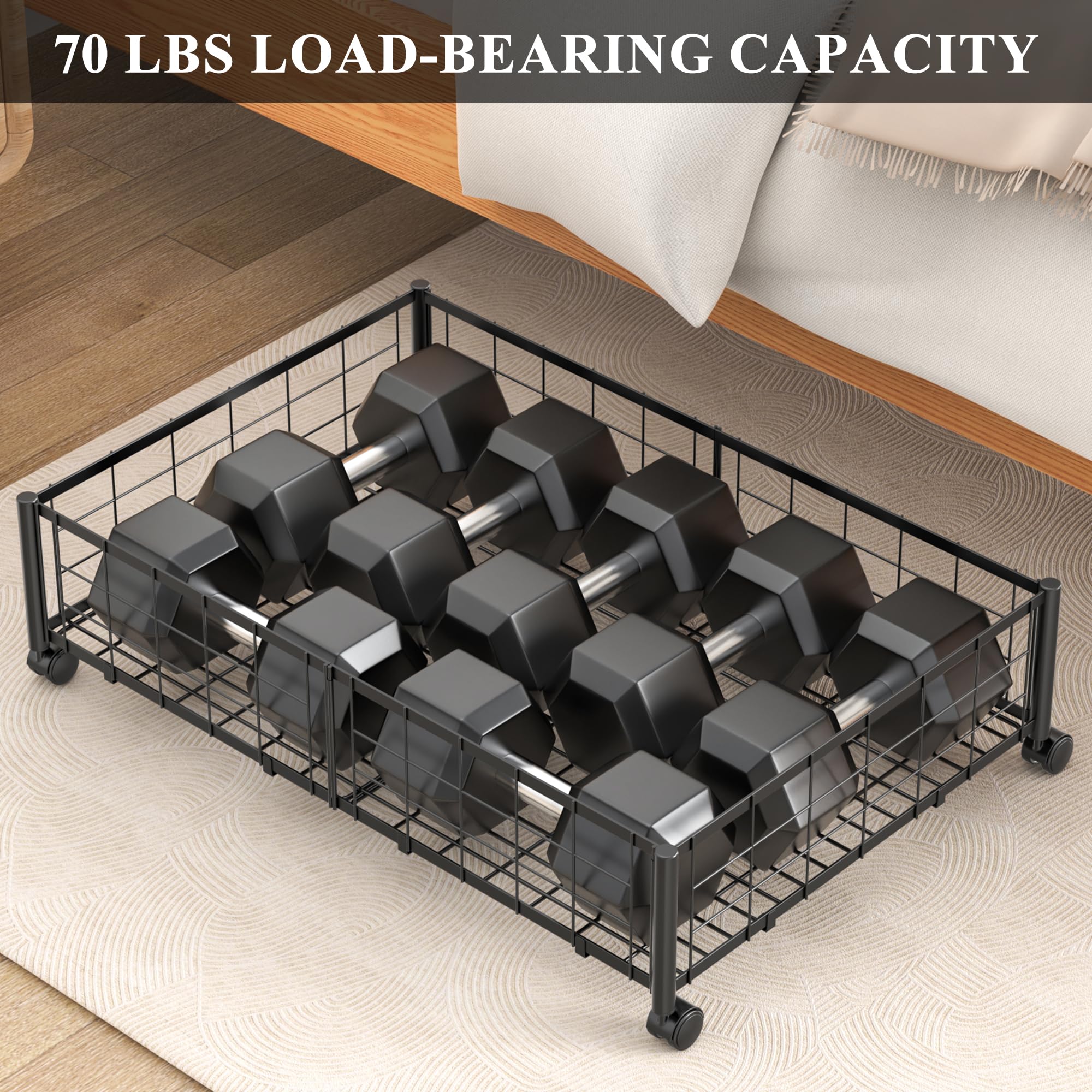 Hleelomi under bed storage demonstrates heavy-duty 70 lb capacity.
