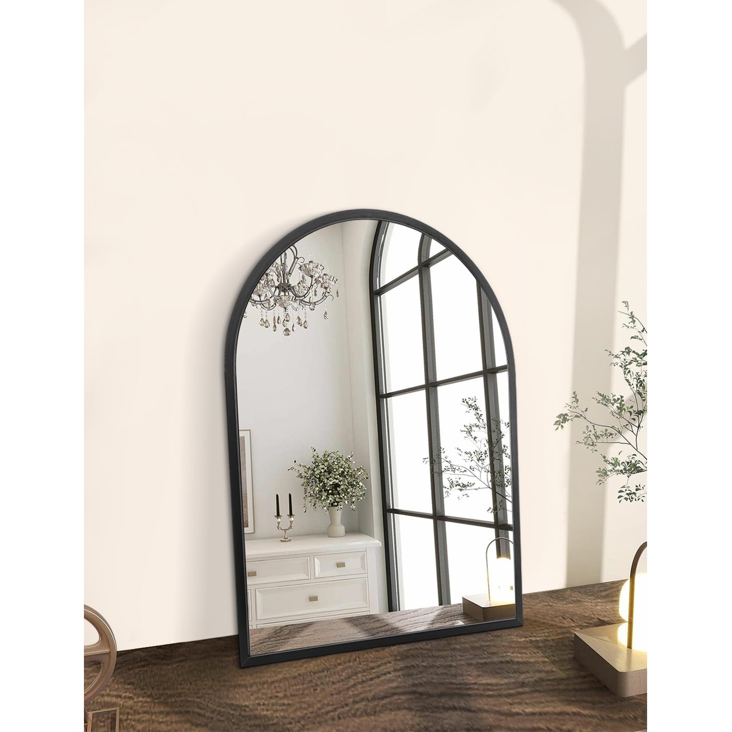 HLFMVWE brushed metal arch mirror in modern style
